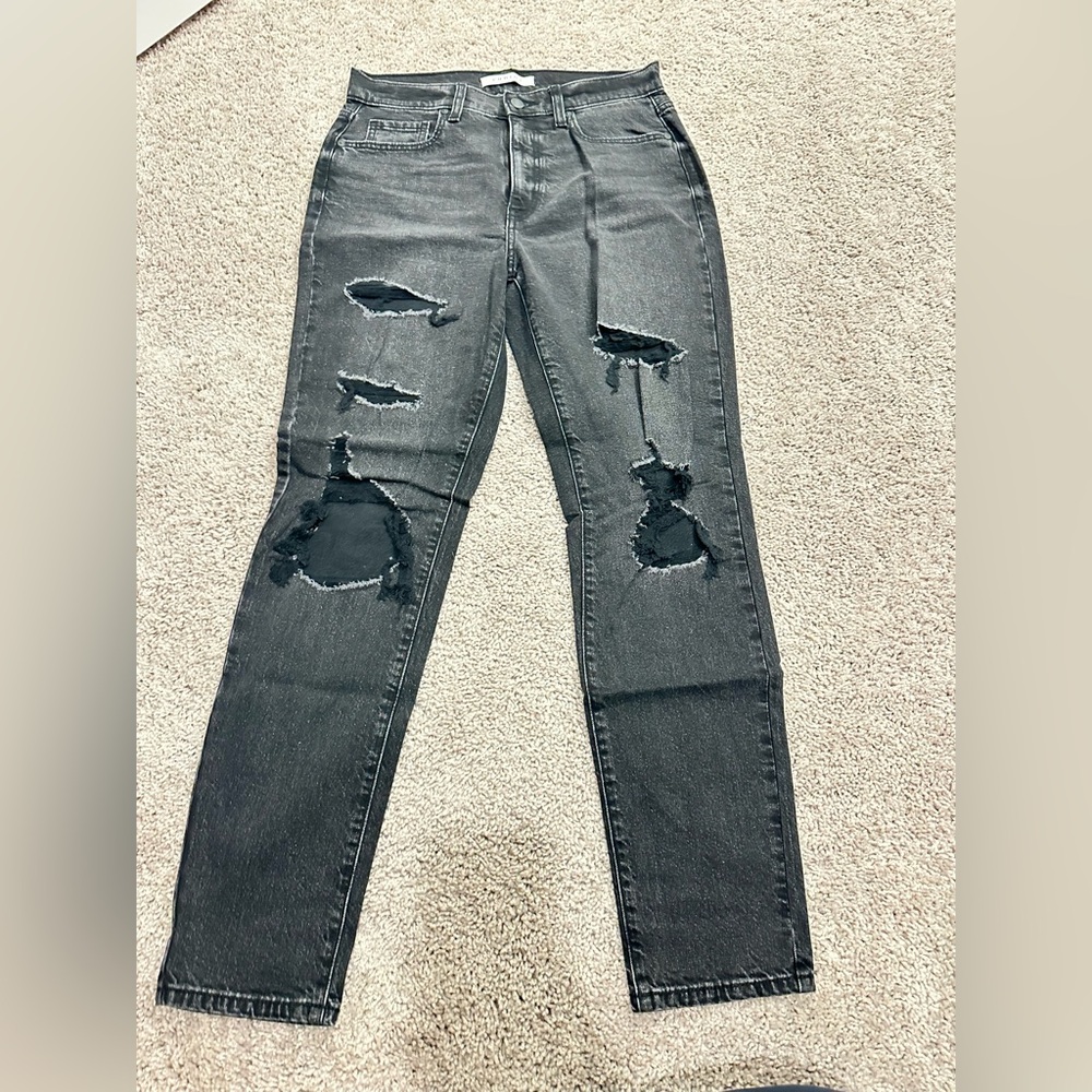 Eunina Black Distressed Straight Leg Jeans